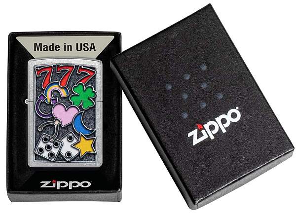 Зажигалка ZIPPO All Luck с покрытием Street Chrome, латунь/сталь, серебристая, 38x13x57 мм 48682 Zippo, Артикул: 48682 фото №1
