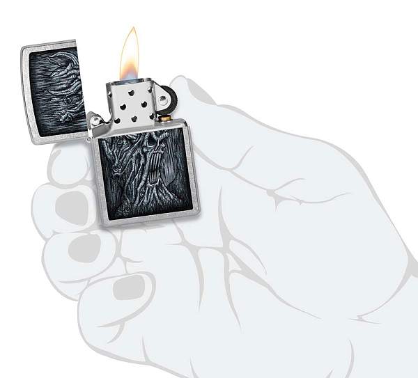 Зажигалка ZIPPO Evil Tree с покрытием Street Chrome, латунь/сталь, серебристая, 38x13x57 мм 48681 Zippo, Артикул: 48681 фото №1