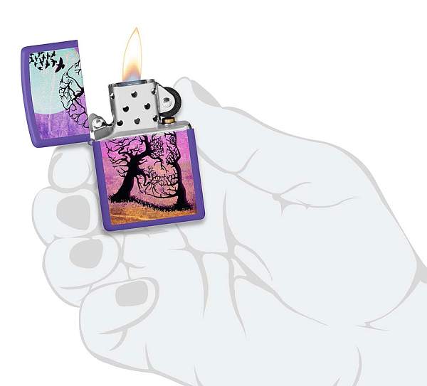 Зажигалка ZIPPO Skull Tree с покрытием Purple Matte, латунь/сталь, черная 38x13x57 мм 48638 Zippo, Артикул: 48638 фото №1