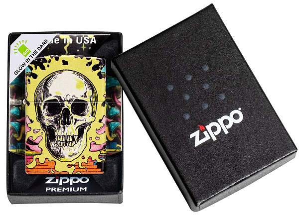 Зажигалка ZIPPO Skull Design с покрытием Glow In The Dark Green,латунь/сталь,разноцветная38x13x57 мм 48640 Zippo, Артикул: 48640 фото №1