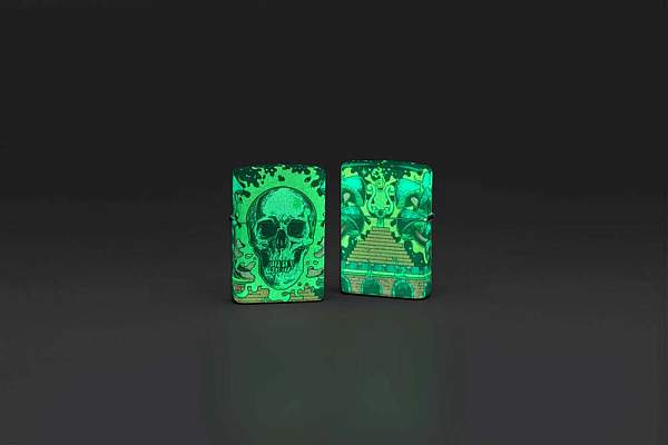 Зажигалка ZIPPO Skull Design с покрытием Glow In The Dark Green,латунь/сталь,разноцветная38x13x57 мм 48640 Zippo, Артикул: 48640 фото №1
