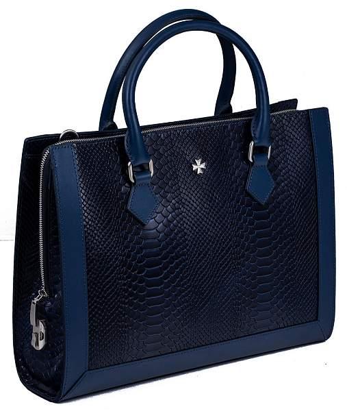 Кожаная деловая женская сумка Narvin Vasheron, Артикул: 9804-N.Anaconda D.Blue фото №1