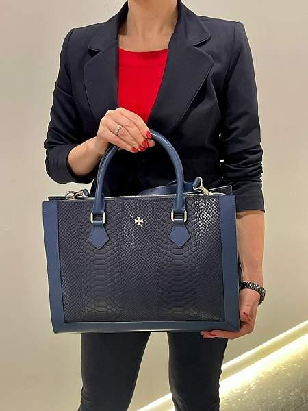 Кожаная деловая женская сумка Narvin Vasheron, Артикул: 9804-N.Anaconda D.Blue фото №1