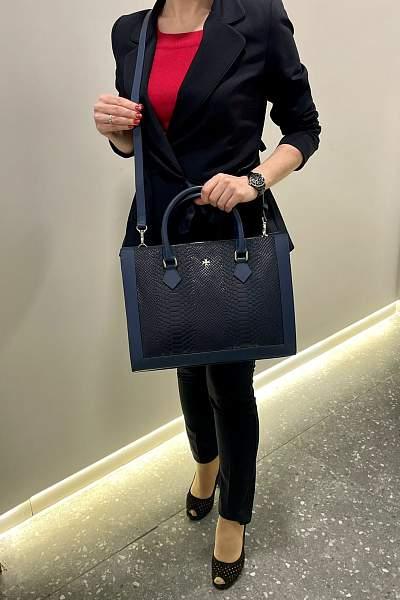 Кожаная деловая женская сумка Narvin Vasheron, Артикул: 9804-N.Anaconda D.Blue фото №1