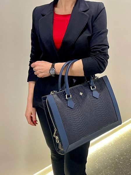 Кожаная деловая женская сумка Narvin Vasheron, Артикул: 9804-N.Anaconda D.Blue фото №1