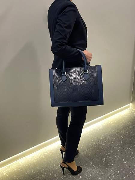 Кожаная деловая женская сумка Narvin Vasheron, Артикул: 9804-N.Anaconda D.Blue фото №1