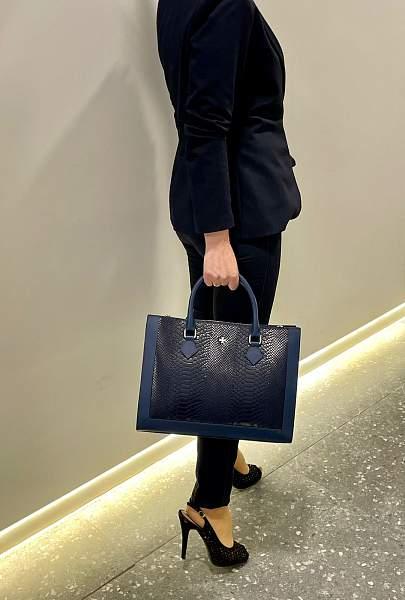 Кожаная деловая женская сумка Narvin Vasheron, Артикул: 9804-N.Anaconda D.Blue фото №1