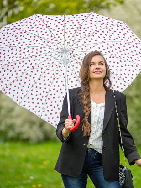 L909-4383 RedHearts (Красные сердечки) Зонт женский трость Fulton Fulton, Артикул: L909-4383 RedHearts фото №1