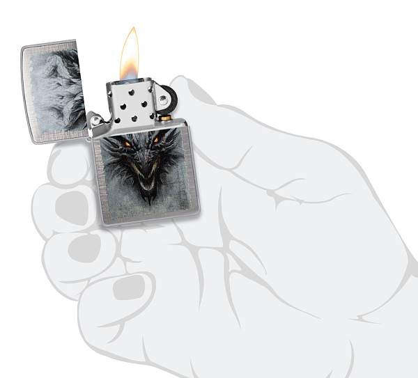 Зажигалка ZIPPO Dragon Design с покрытием Linen Weave, латунь/сталь, серебристая, 38x13x57 мм 48732 Zippo, Артикул: 48732 фото №1