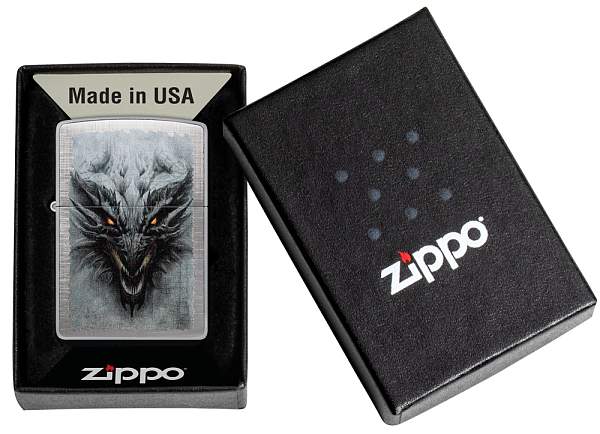 Зажигалка ZIPPO Dragon Design с покрытием Linen Weave, латунь/сталь, серебристая, 38x13x57 мм 48732 Zippo, Артикул: 48732 фото №1