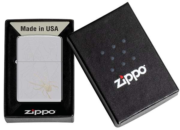 Зажигалка ZIPPO Spider Design с покрытием High Polish Chrome, латунь/сталь, серебристая, 38x13x57 мм 48767 Zippo, Артикул: 48767 фото №1