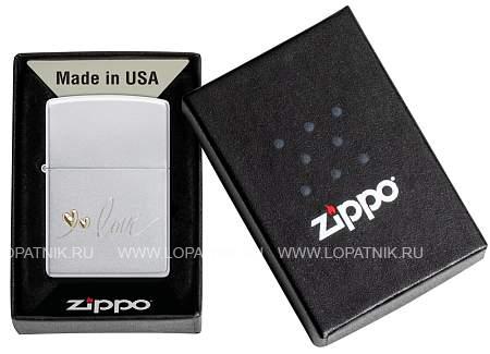 зажигалка zippo love design с покрытием satin chrome, латунь/сталь, серебристая, 38x13x57 мм 48725 Zippo