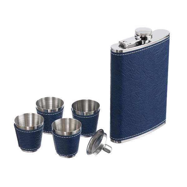 Набор S.Quire фляга 0,24 л, 4 стопки, воронка, сталь, искусственная кожа, синий FLS008 S.QUIRE, Артикул: FLS008 фото №1