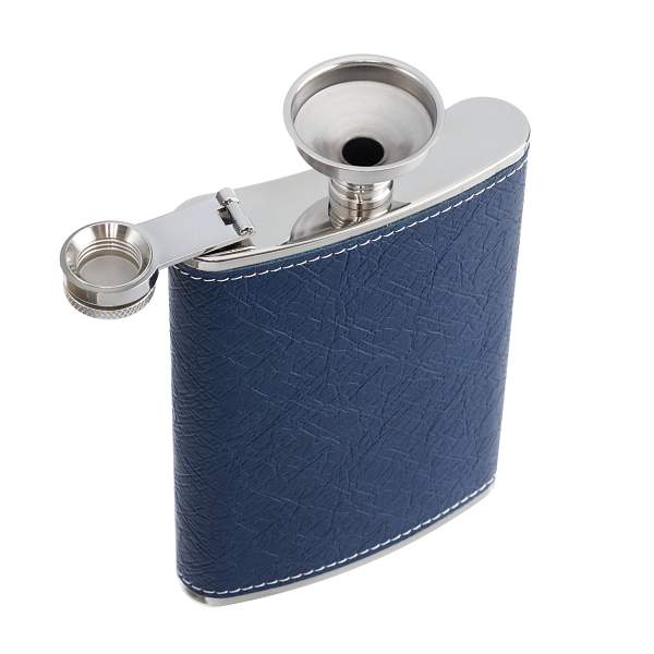 Набор S.Quire фляга 0,24 л, 4 стопки, воронка, сталь, искусственная кожа, синий FLS008 S.QUIRE, Артикул: FLS008 фото №1
