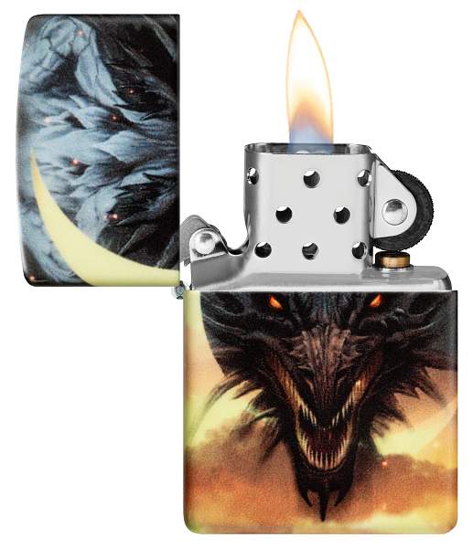 Зажигалка ZIPPO Dragon Design с покрытием Glow In The Dark Green, латунь/сталь, черная, 38x13x57 мм 48934 Zippo, Артикул: 48934 фото №1