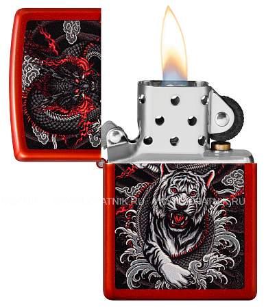 зажигалка zippo dragon tiger design с покрытием metallic red, латунь/сталь, красная, 38x13x57 мм 48933 Zippo