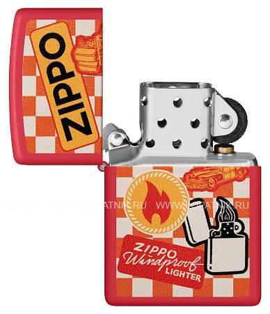 зажигалка zippo retro design с покрытием red matte, латунь/сталь, красная, матовая, 38x13x57 мм 48998 Zippo