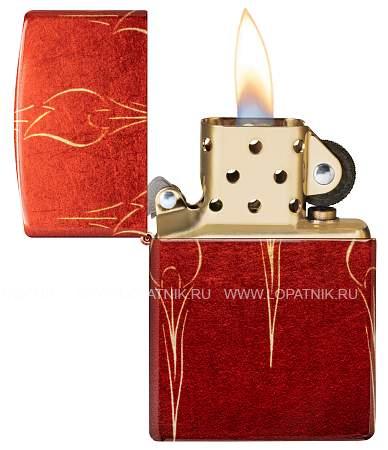 зажигалка zippo ombre flames с покрытием 540 tumbled brass, латунь/сталь, разноцветная, 38x13x57 мм 48510 Zippo