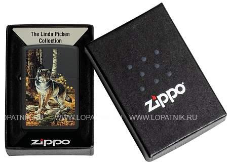 зажигалка zippo linda picken с покрытием black matte, латунь/сталь, черная, матовая, 38x13x57 мм 48970 Zippo