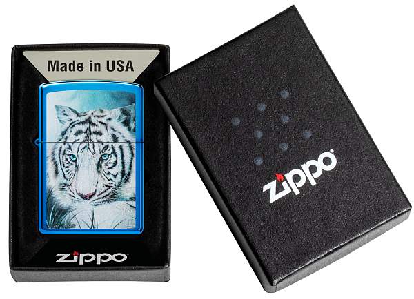 Зажигалка ZIPPO White Tiger с покрытием High Polish Blue, латунь/сталь, синяя, 38x13x57 мм 48951 Zippo, Артикул: 48951 фото №1