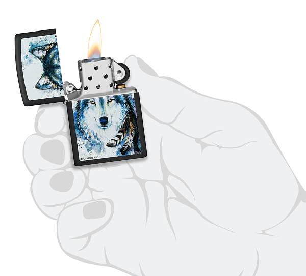 Зажигалка ZIPPO Feed the Good Wolf с покрытием Black Matte, латунь/сталь, черная,матовая,38x13x57 мм 48936 Zippo, Артикул: 48936 фото №1