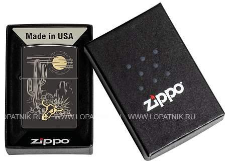 зажигалка zippo western с покрытием high polish black, латунь/сталь, черная, глянцевая, 38x13x57 мм 48968 Zippo