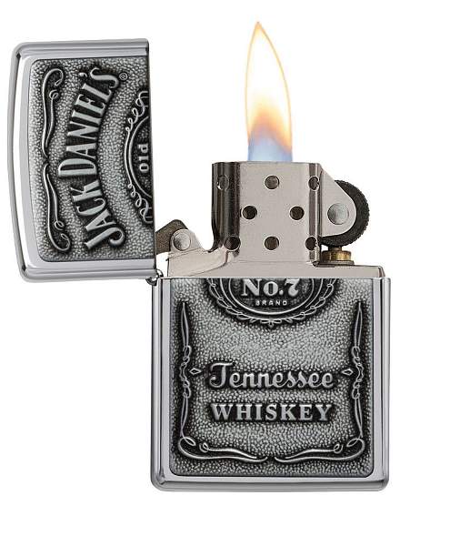 Зажигалка ZIPPO Jack Daniels® с покрытием High Polish Chrome, латунь/сталь, серебристая, 38x13x57 мм 250JD.427 Zippo, Артикул: 250JD.427 фото №1