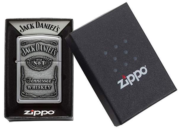 Зажигалка ZIPPO Jack Daniels® с покрытием High Polish Chrome, латунь/сталь, серебристая, 38x13x57 мм 250JD.427 Zippo, Артикул: 250JD.427 фото №1