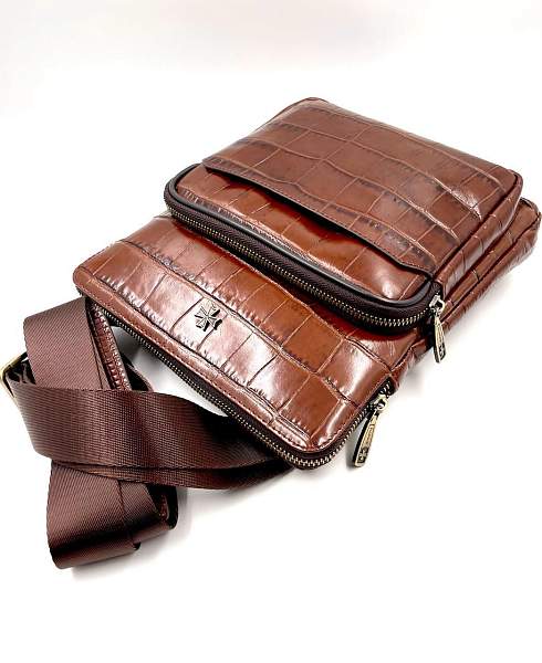 Мужская сумка через плечо Vasheron, Артикул: 9471-Croco Brown фото №1
