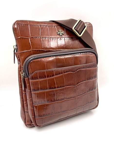 Мужская сумка через плечо Vasheron, Артикул: 9471-Croco Brown фото №1