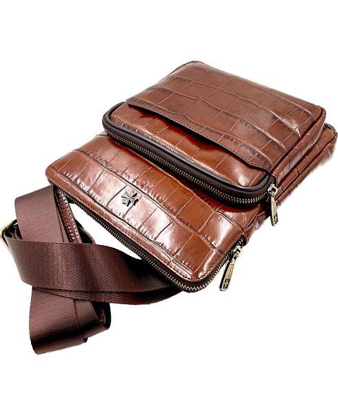 Мужская сумка через плечо Vasheron, Артикул: 9471-Croco Brown фото №1