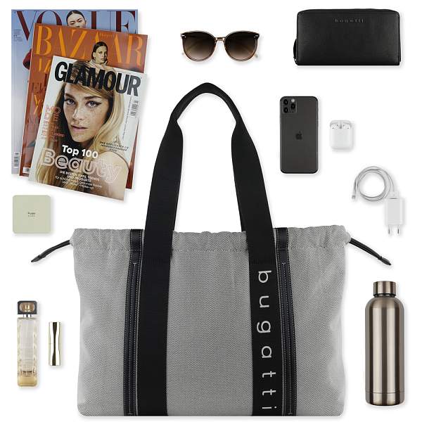 Сумка-шоппер женская BUGATTI Ambra, серо-черный цвет, хлопок/полиэстер, 45х10х34 см 49539201 BUGATTI, Артикул: 49539201 фото №1