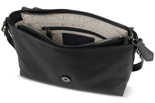 Сумка наплечная женская BUGATTI Bella, чёрная, воловья кожа/полиэстер, 25х8х20 см 49480301 BUGATTI, Артикул: 49480301 фото №1