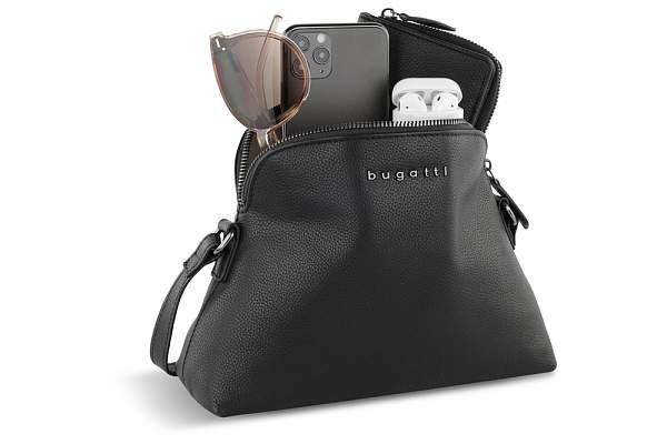 Сумка наплечная женская BUGATTI Bella, чёрная, воловья кожа/полиэстер, 23х8х17 см 49480101 BUGATTI, Артикул: 49480101 фото №1