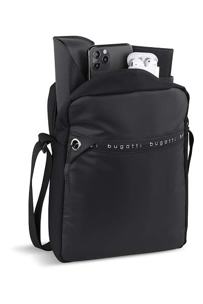 Сумка наплечная BUGATTI Blanc Delight, чёрная, нейлон RPET600D/тарпаулин/полиэстер, 20х6х26 см, 2 л 49450801 BUGATTI, Артикул: 49450801 фото №1