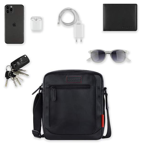 Сумка наплечная мужская BUGATTI Clark, чёрная, воловья кожа/полиэстер, 21х6,5х24 см, 3 л 49235101 BUGATTI, Артикул: 49235101 фото №1