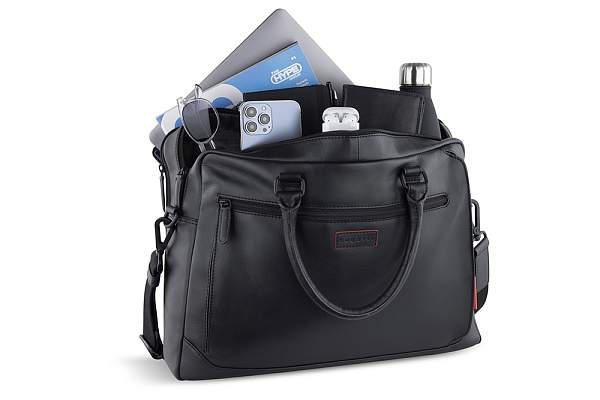 Портфель мужской BUGATTI Clark, чёрный, воловья кожа/полиэстер, 40х9,5х29 см, 10 л 49235301 BUGATTI, Артикул: 49235301 фото №1