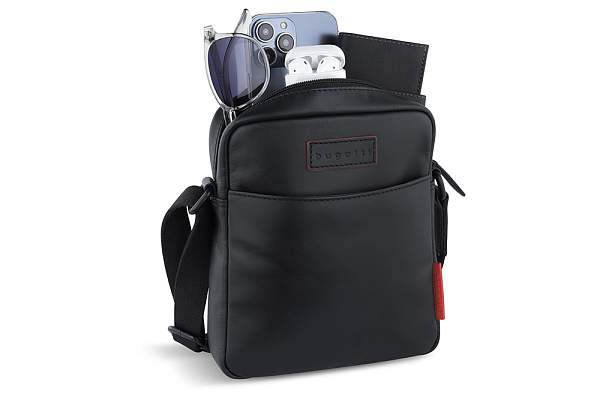 Сумка наплечная мужская BUGATTI Clark, чёрная, воловья кожа/полиэстер, 18х5,5х20 см, 2 л 49235001 BUGATTI, Артикул: 49235001 фото №1