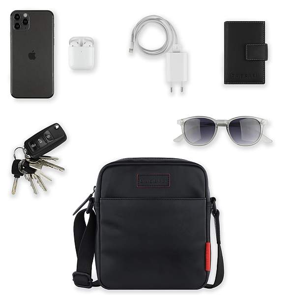 Сумка наплечная мужская BUGATTI Clark, чёрная, воловья кожа/полиэстер, 18х5,5х20 см, 2 л 49235001 BUGATTI, Артикул: 49235001 фото №1