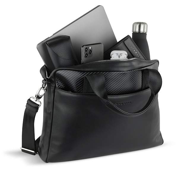 Портфель мужской BUGATTI Comet, чёрный, воловья кожа/полиэстер, 37х6х27 см 49221001 BUGATTI, Артикул: 49221001 фото №1