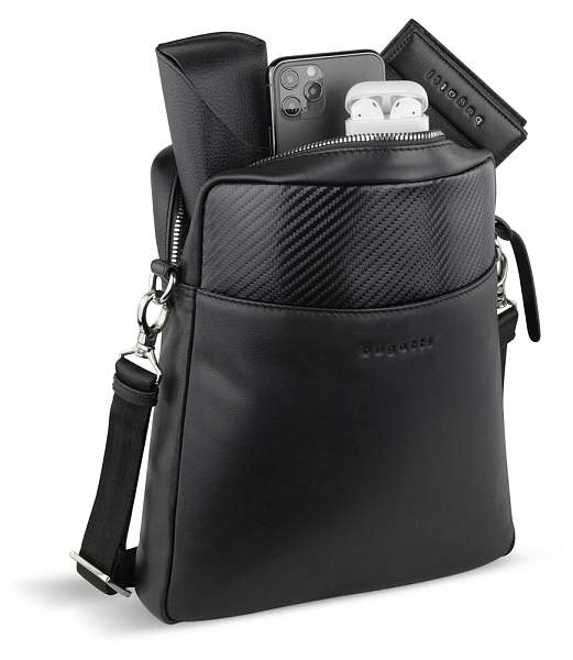 Сумка наплечная мужская BUGATTI Comet, чёрная, воловья кожа/полиэстер, 23,5х5х26 см 49220901 BUGATTI, Артикул: 49220901 фото №1
