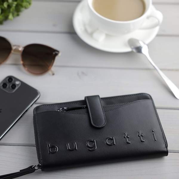 Кошелёк женский BUGATTI Daphne с ключницей, чёрный цвет, воловья кожа/полиэстер, 19х3х11 см 49569401 BUGATTI, Артикул: 49569401 фото №1