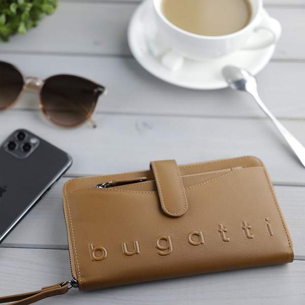Кошелёк женский BUGATTI Daphne с ключницей, коньячный цвет, воловья кожа/полиэстер, 19х3х11 см 49569407 BUGATTI, Артикул: 49569407 фото №1