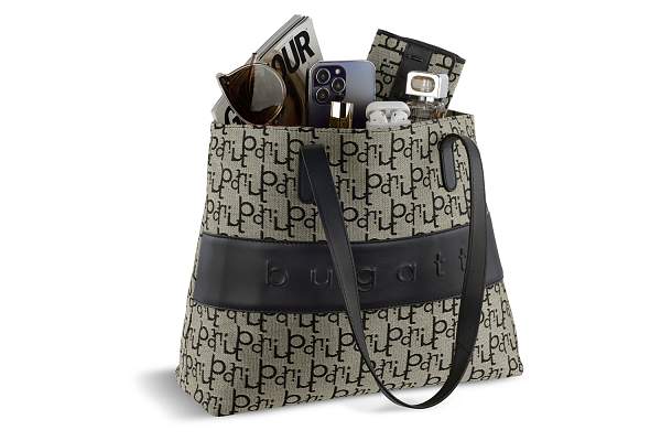 Сумка женская BUGATTI Elea, бежево-черный цвет, жаккард/воловья кожа/полиэстер, 34х12х29 см 49435701 BUGATTI, Артикул: 49435701 фото №1