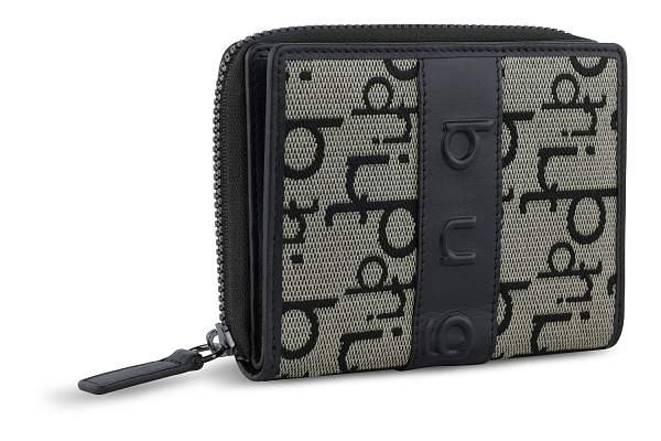 Кошелек женский BUGATTI Elea, бежево-черный цвет, жаккард/воловья кожа/полиэстер, 10х2,5х12 см 49435001 BUGATTI, Артикул: 49435001 фото №1