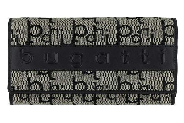 Кошелек женский BUGATTI Elea, бежево-черный цвет, жаккард/воловья кожа/полиэстер, 19х3х10 см 49435101 BUGATTI, Артикул: 49435101 фото №1