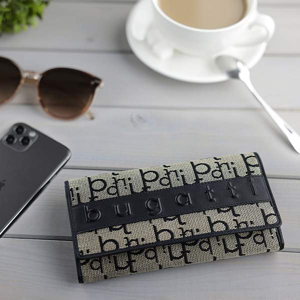 Кошелек женский BUGATTI Elea, бежево-черный цвет, жаккард/воловья кожа/полиэстер, 19х3х10 см 49435101 BUGATTI, Артикул: 49435101 фото №1