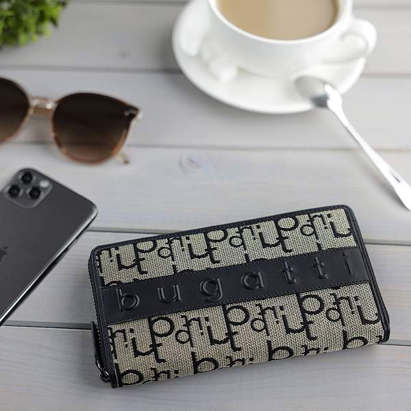 Кошелек женский BUGATTI Elea, бежево-черный цвет, жаккард/воловья кожа/полиэстер, 18,5х2х10 см 49435201 BUGATTI, Артикул: 49435201 фото №1