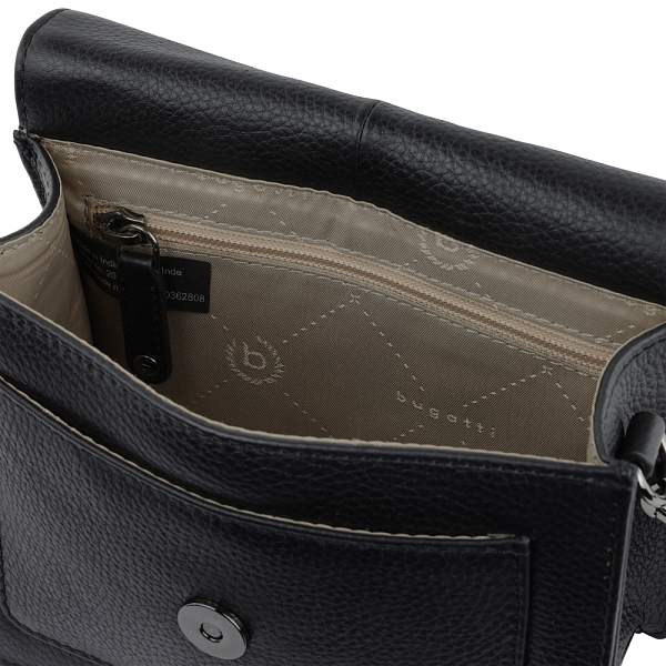 Сумка через плечо женская BUGATTI Elsa, чёрная, воловья кожа/полиэстер, 18,5х8,5х14,5 см 49460401 BUGATTI, Артикул: 49460401 фото №1