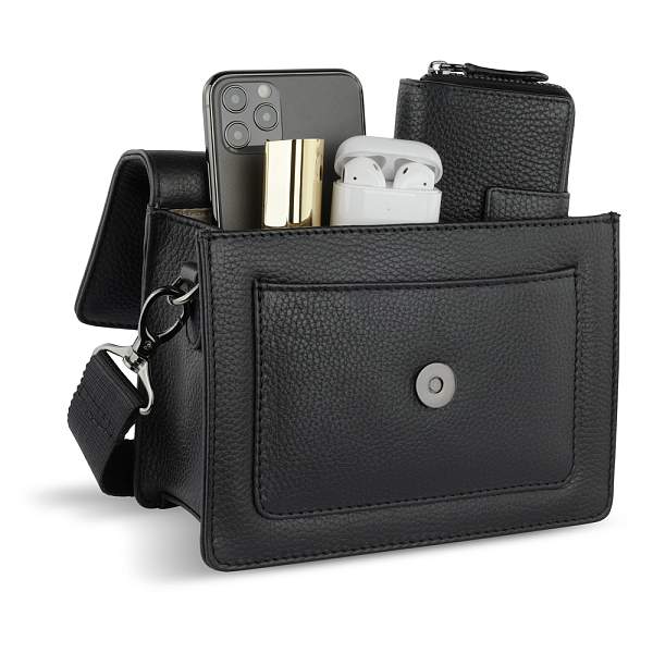 Сумка через плечо женская BUGATTI Elsa, чёрная, воловья кожа/полиэстер, 18,5х8,5х14,5 см 49460401 BUGATTI, Артикул: 49460401 фото №1